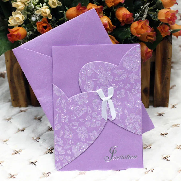 Custom Purple Girl Birthday Invitation Card with Bow Envelope Wedding Invitation Paper