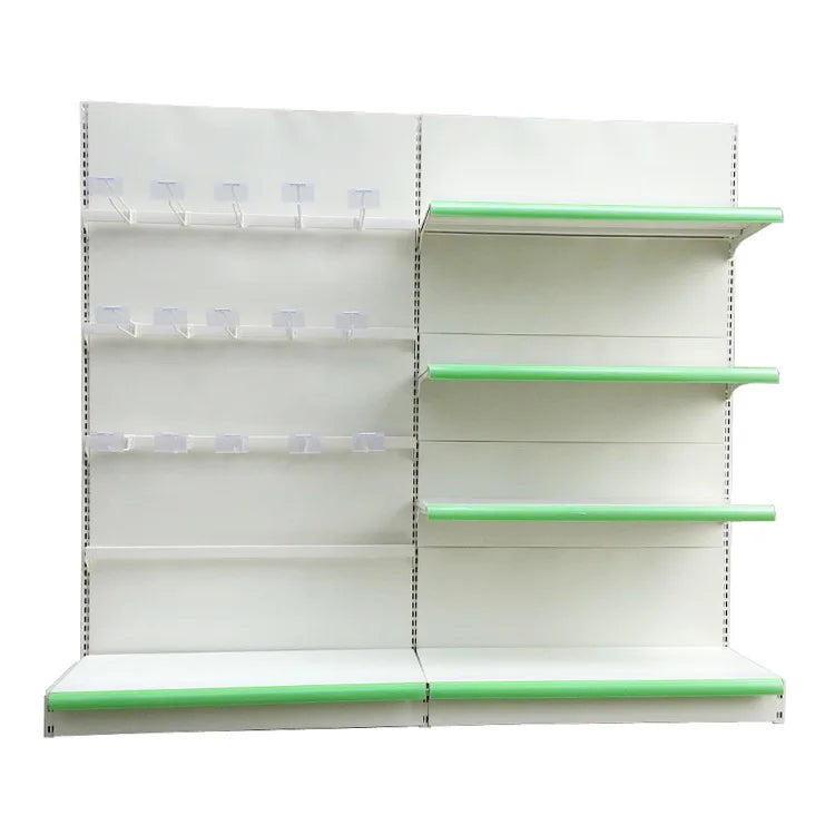 Customizable White Single-Sided Supermarket Pharmacy Drugstore Shelf with Factory Logo for Retail Display