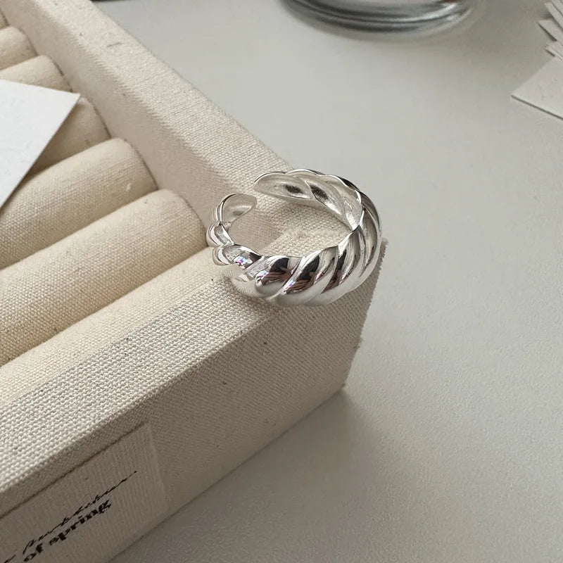 Effortless Statement Ring Open Twisted Croissant in 925 Silver Chunky Adjustable Band Bold yet Wearable Fine Jewelry