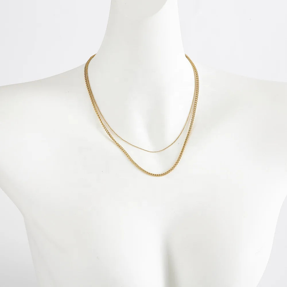 Ocean-Inspired Lady's Fashionable Gift Simple Double-Layered Stainless Steel Chain Choker Necklace