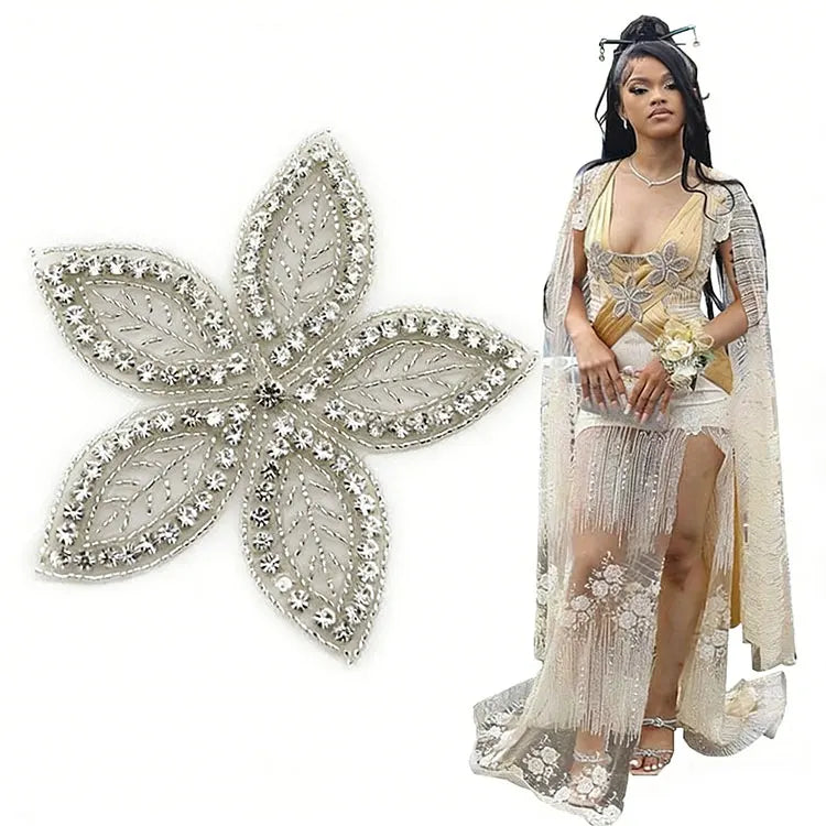 WRA-787 Keering Sew-On Rhinestone Flora Wholesale Iron on Beaded Patches Applique Flowers for Dresses Hot-Fix
