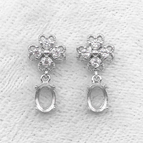 Sterling Silver 5*7mm Semi Mount Stud Eardrops Empty Frame Support Blank Setting S925 Base Without Center Stone DIY for Inlay