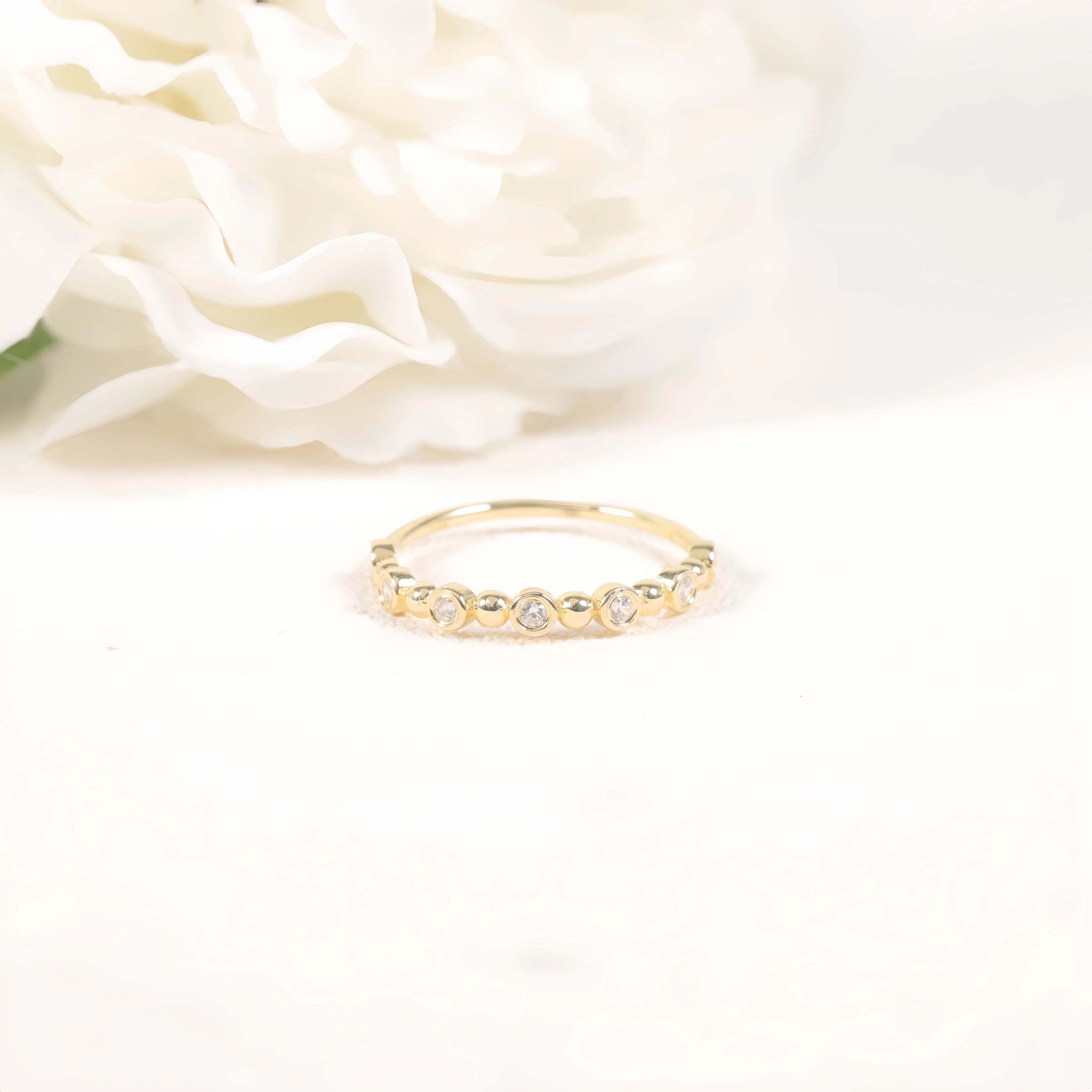 Solid Yellow Gold 14K 18Kt Melee Round Brilliant Cut 1.6mm Lab Created Diamond & Solid Gold Beads Decorative Women Ring