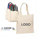 Wholesale Eco-friendly Reusable Cotton Canvas Tote Bag Zipper Closure Long Shoulder Handle Silk-screen Printed Letter Pattern