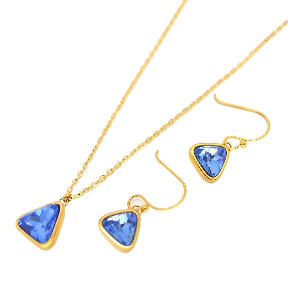 Fancy Stainless Steel Women Jewelry CZ Zircon Drop Earrings 18k Gold Chain Crystal Women Pendant Necklaces