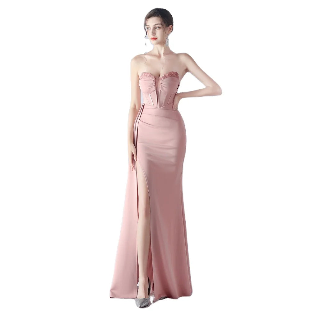 Shaping Fishbone Waist Heavy Industry Beaded 2025 Foreign Trade New High-end Evening Dress
