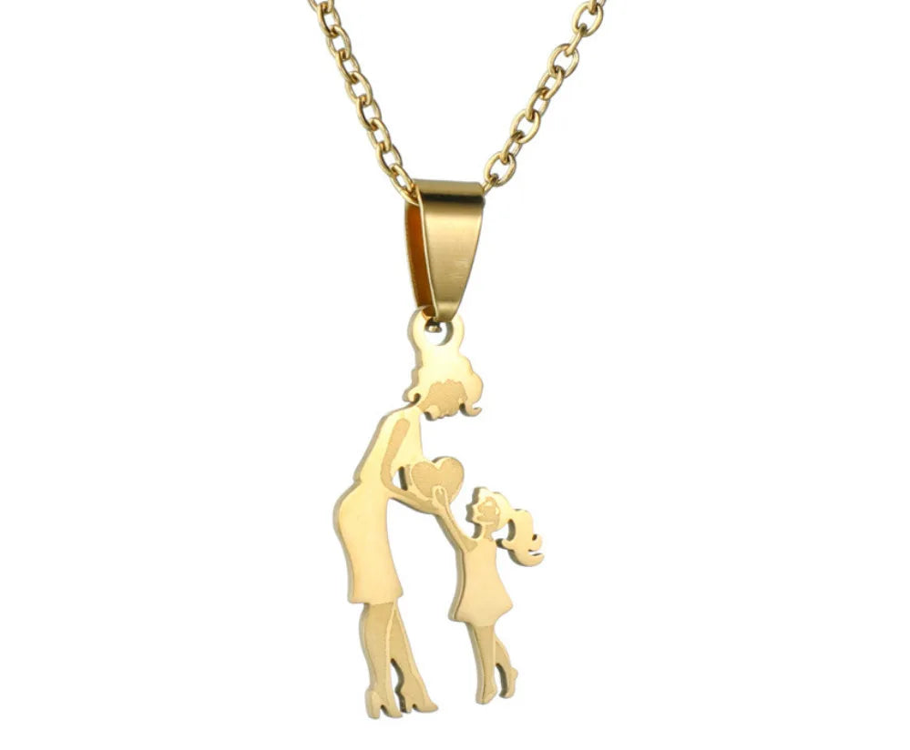 Mom Daughter Family Necklace Link Chain Stainless Steel Pendant Necklaces for Children & Women Wedding Engagement Gift