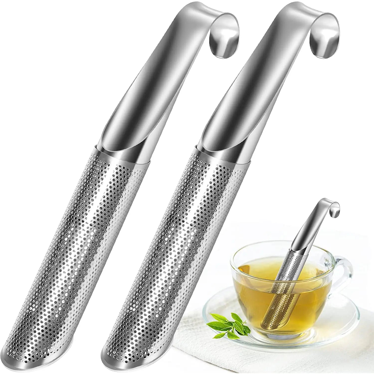 Kitchen Tea Infusers Diffuser Pipe with Hanging Hook Handle Stainless Steel Tea Filter Strainer for Coffee Herb & Spice
