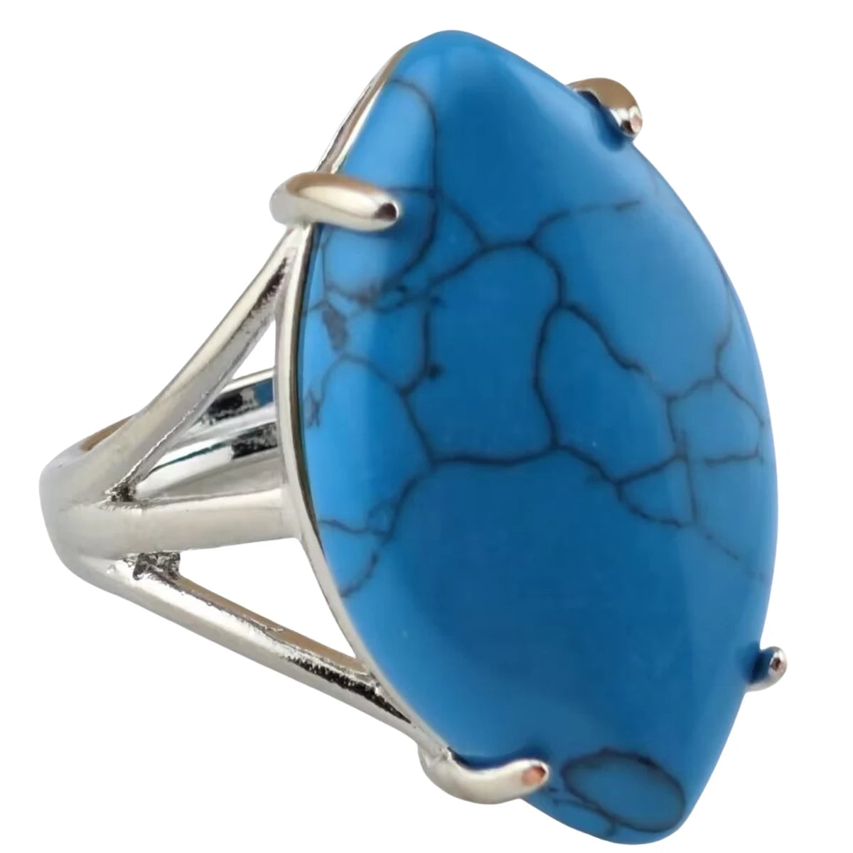 Silver Syn.Blue Turquoise Rings for Women Men Girls Horse Eye Custom Waterproof Jewelry Natural Stone Ring Engagement Rings