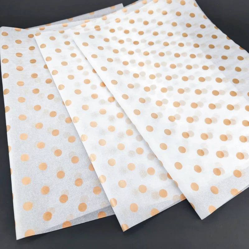 Luxury Gold Dots Print Black Tissue Wrapping Paper Virgin Wood Pulp with Wax Coating for Packaging Uncoated Silk Paper