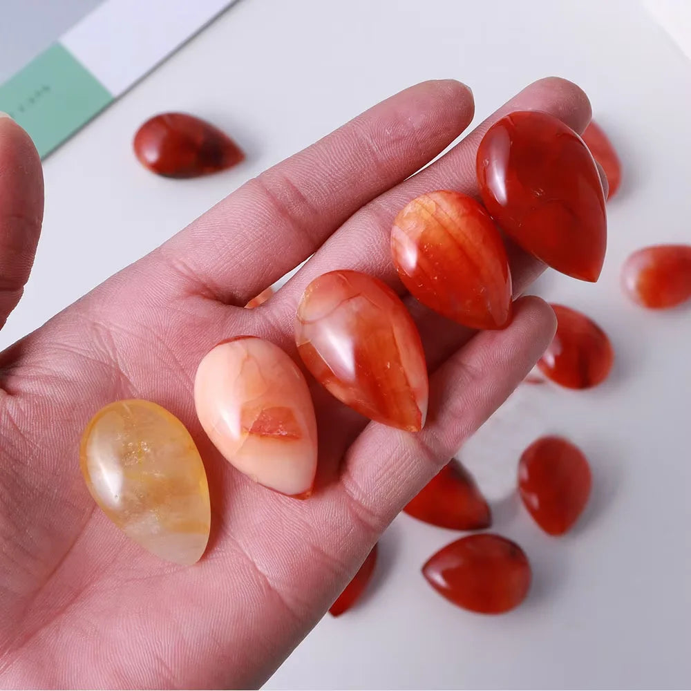 Wholesale Natural Carnelian Polished Cabochons Teardrop Drop Shaped Red Agate Gemstone Ornament