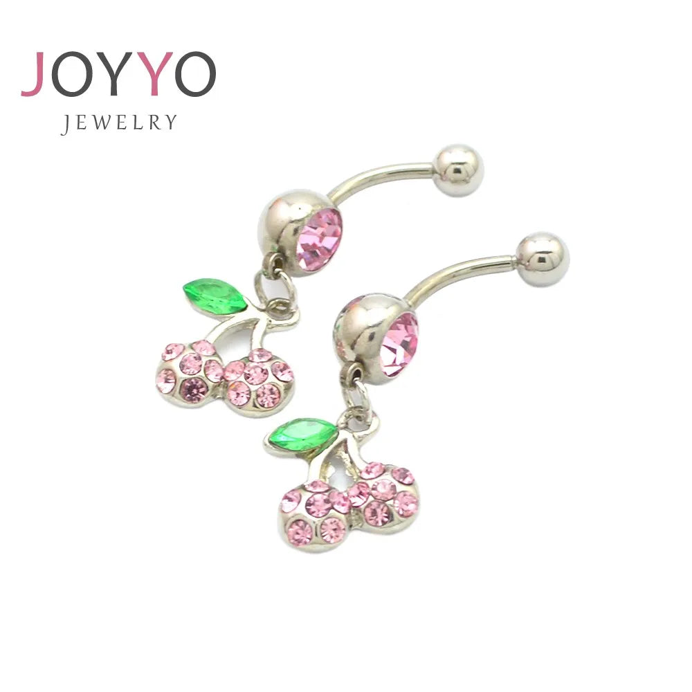 Rhinestone Cherry Belly Button Body Piercing Jewelry