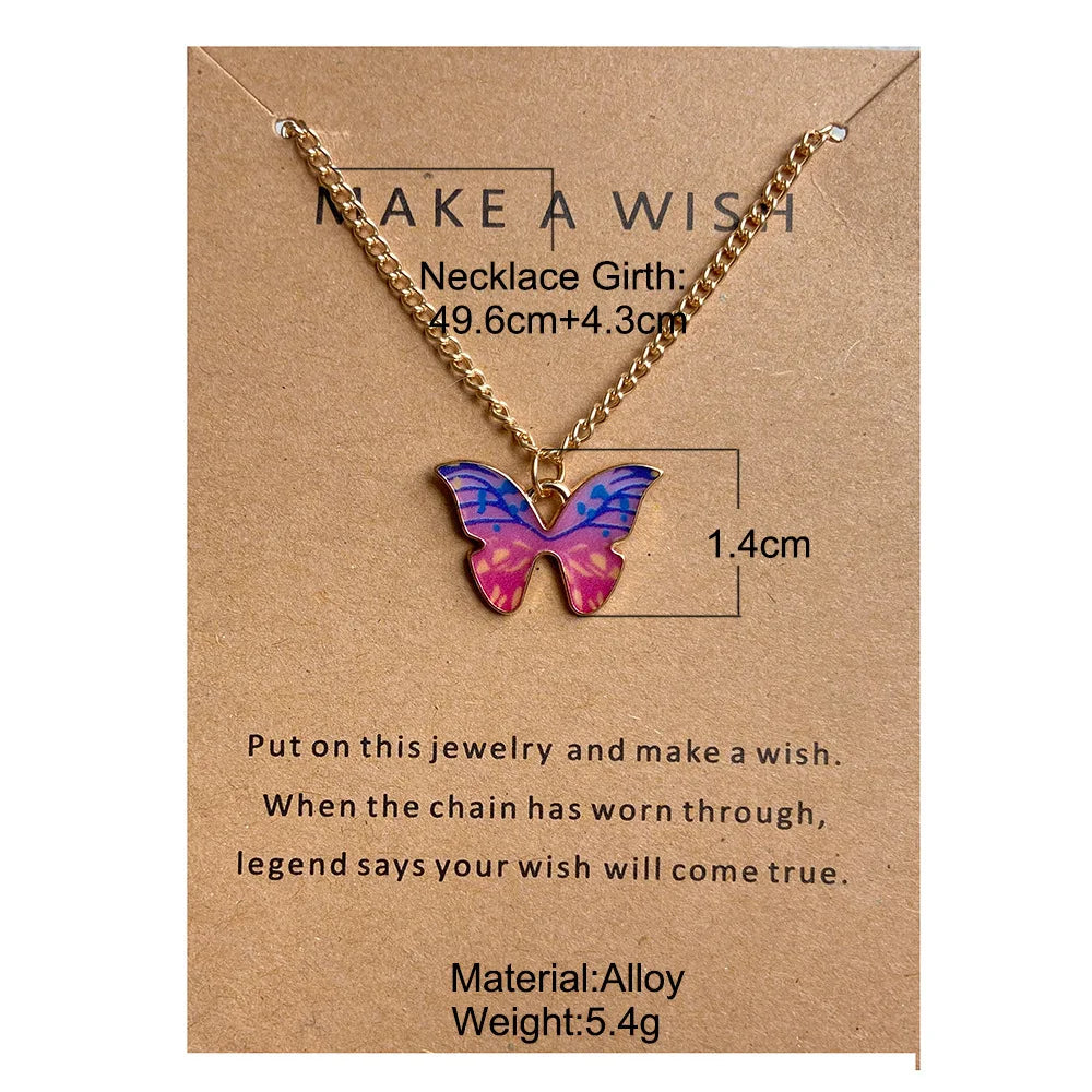 Wholesale Trendy Multiple Colors Collarbone Short Chain Necklace Bohemian Alloy Butterfly Pendant Necklaces for Women