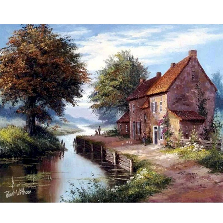 Printed 40x50cm Handmade Picture Coloring Kit Adults Painting by Numbers for House Landscape Decors