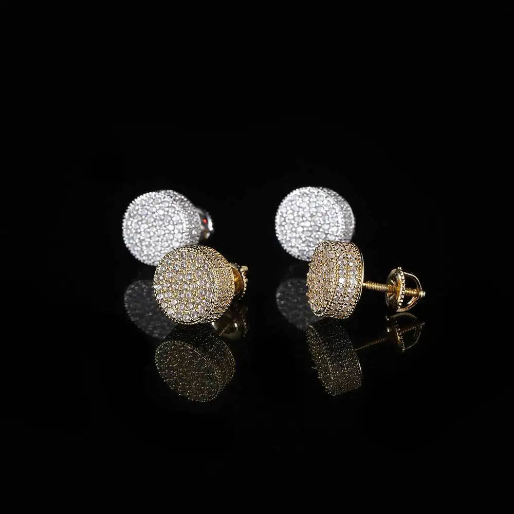 VEROMCA Geometric Gold Plated Brass Earrings Hip Hop Style Full Pave 3A Cubic Zirconia Flat Cylindrical Screw Back Jewelry