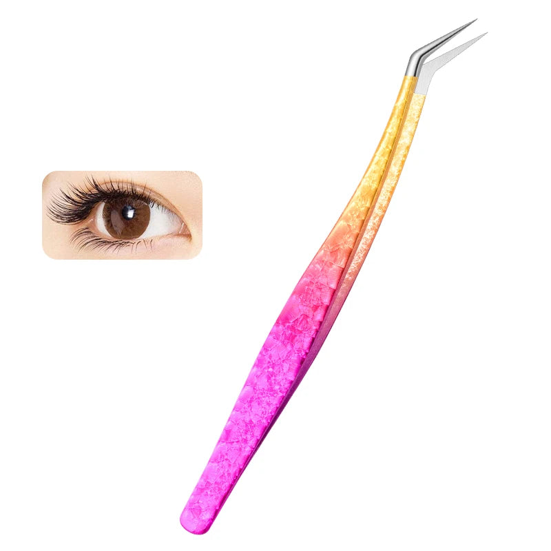Stainless Steel Luxury Eyelashes Tweezers Serrated Tip Antistatic 10MM Length-Durable Strong Grip for False Eyelash Extension