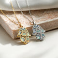Non Tarnish 18k Gold Plated Evil Eyes Hamsa Necklace Stainless Steel Fatima Hand Necklace