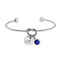 Personalized Stainless Steel Heart Birthstone Cuff Bangle with Initial Letter Tag for Women Gift