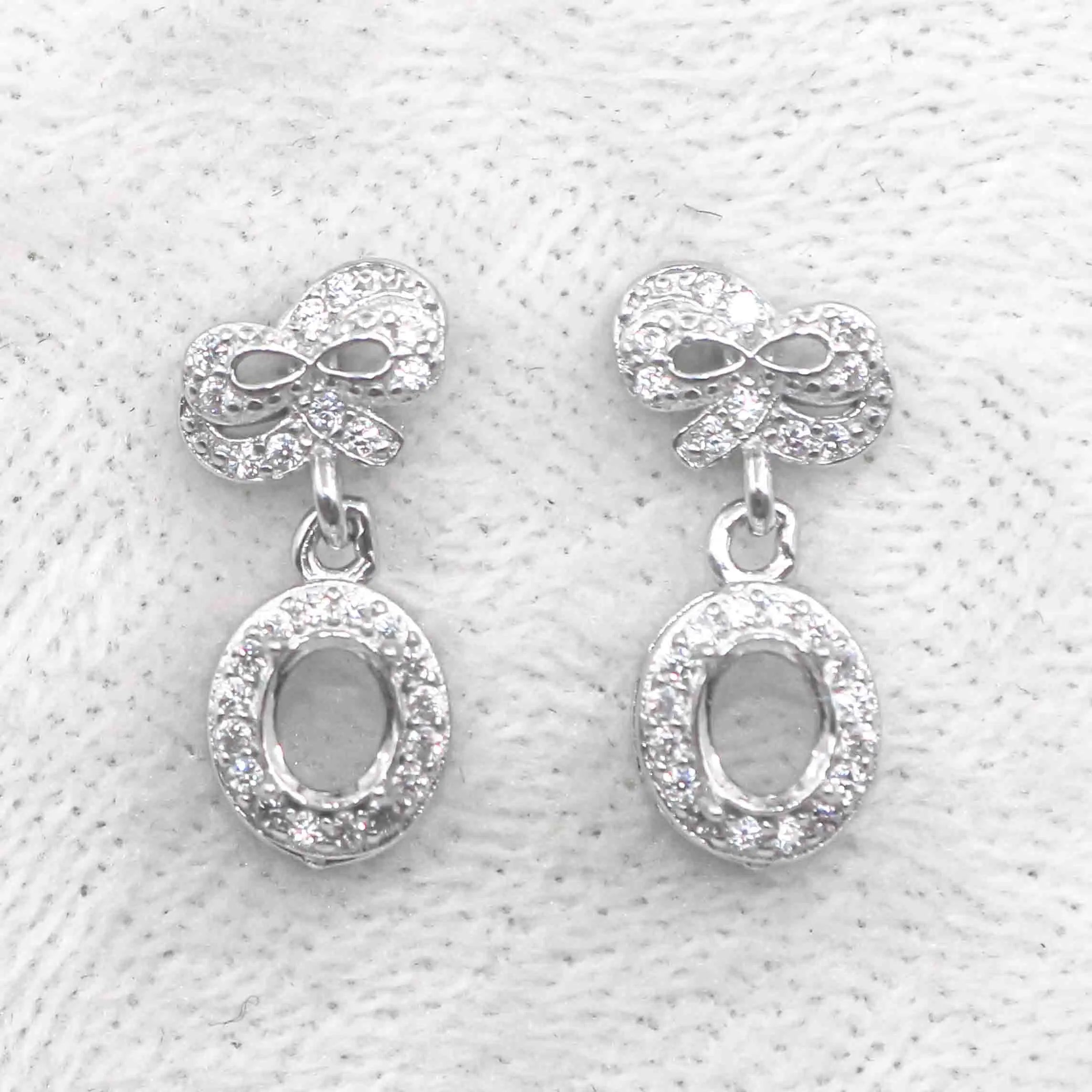 Sterling Silver 4*5mm Semi Mount Stud Eardrops Empty Support Blank Claws Setting S925 Base Without Center Stone for DIY Inlay