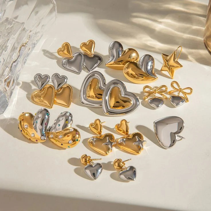 18K Gold Plated Baroque Love Heart Stud Earrings Unisex Stainless Steel Trendy Jewelry for Weddings Parties Engagements