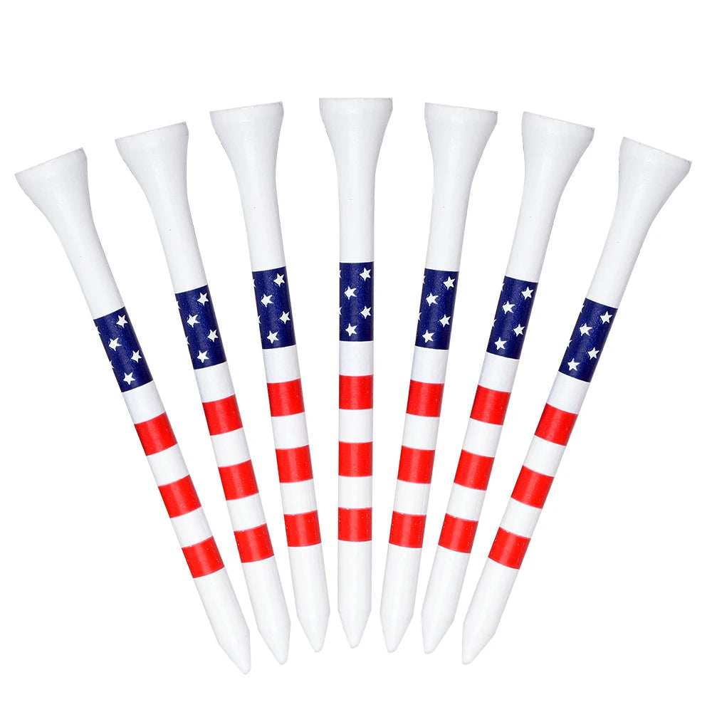 Durable Bamboo American Flag Style Golf Tees 50pcs 3-1/4'' & 2-3/4'' Length Golf Ball Holder for Training Practice