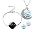 Fashion Sliver Moon Round Glass Dome NecklaceBracelet Jewelry Set Custom Jewelry for Promotion DIY Jewelry Accessories