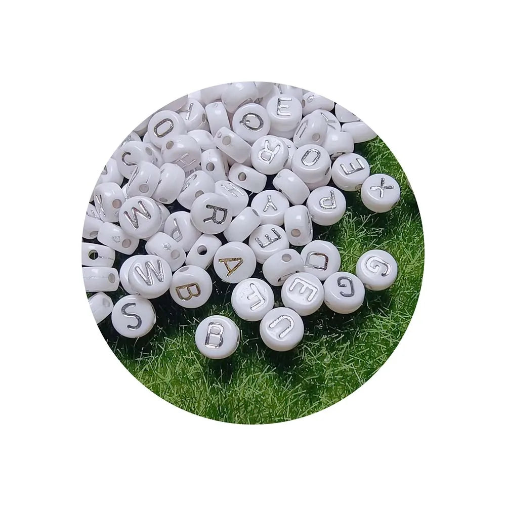 Best Price 500g/Bag 7mm White Flat Silver Initial Letters A-Z Plastic Alphabet Beads Bracelet Necklace Making Jewelry Findings