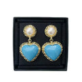 New Fashion Vintage Blue love Heart Shaped Drop Earrings Copper Gold Plated Hoop Heart Drop Earrings for Women