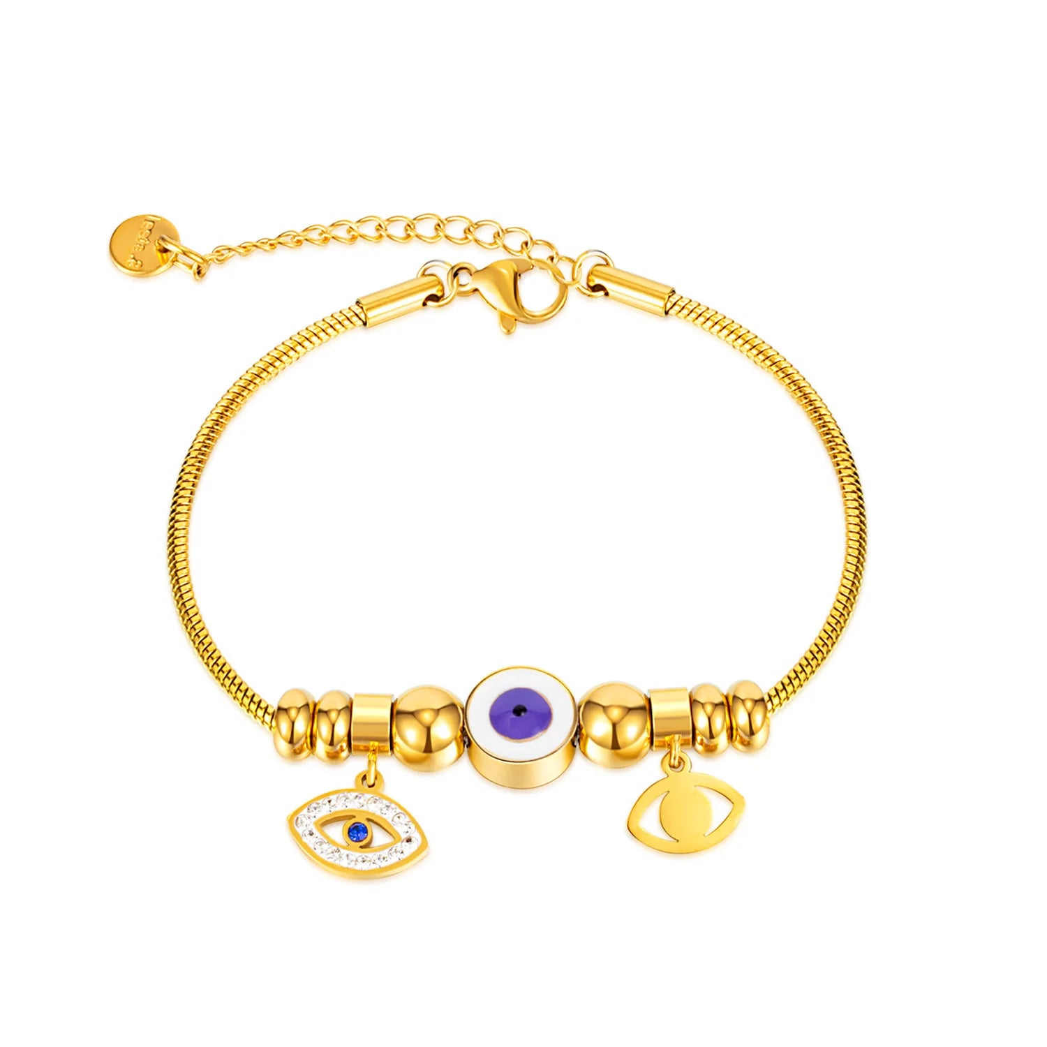 Chic Lucky Eye Stainless Steel Evil Eye Charm Bracelet Adjustable Gold Plated Bracelet for Women