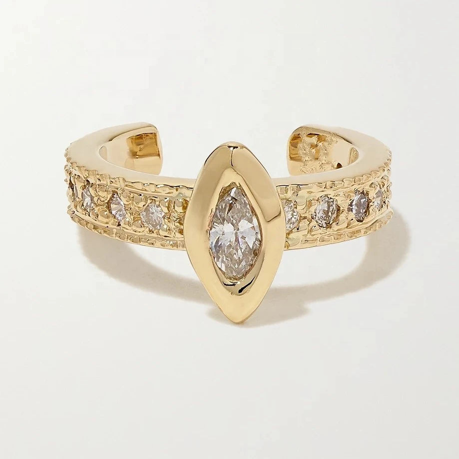 YINJU Gold Vermeil 925 Silver Cubic Zirconia Full Pave Shinning CZ No Piercing Evil Eye Ear Cuff Earring