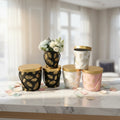 Gilded Feather Slanted Bucket Flower Hug Bucket Round Bucket Round 3-Piece Sets Flower Box With Gold Cover Gift Box With Handle