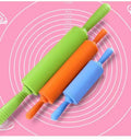 Food Grade Non Stick Surface Dumpling Noodle Cake Tool Silicone Rolling Pin With Wooden Handle