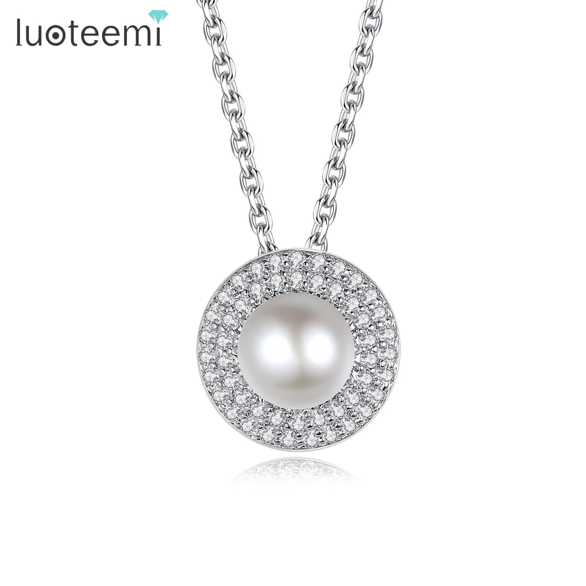 LUOTEEMI Cultured Pearl Pendant Necklace Round Shape Freshwater Cultured Pearl Pendant Necklaces