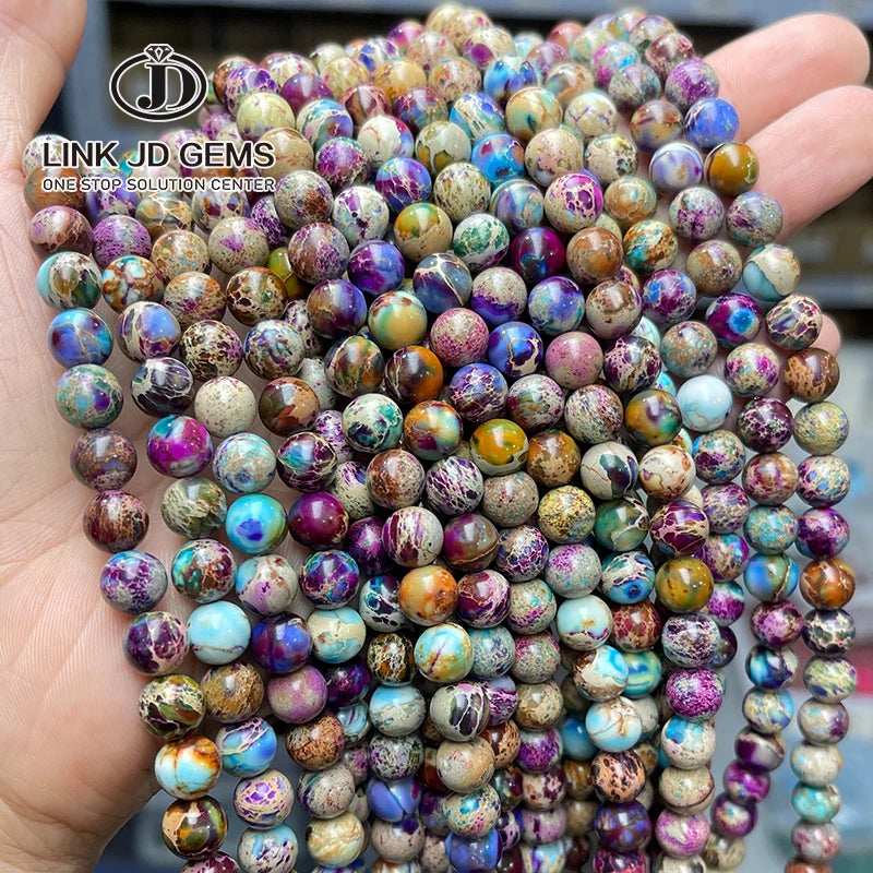 JD 4mm 6mm 8mm 10mm Round Shape Loose Natural Gemstone Beads Dyed Color Flower Purple Emperor Stone Beads for Jewelry Making