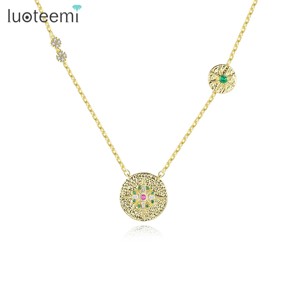 LUOTEEMI Fashion Luxury Flower Shape Chian Necklace Cubic Zircon Women Gold Charm Necklace