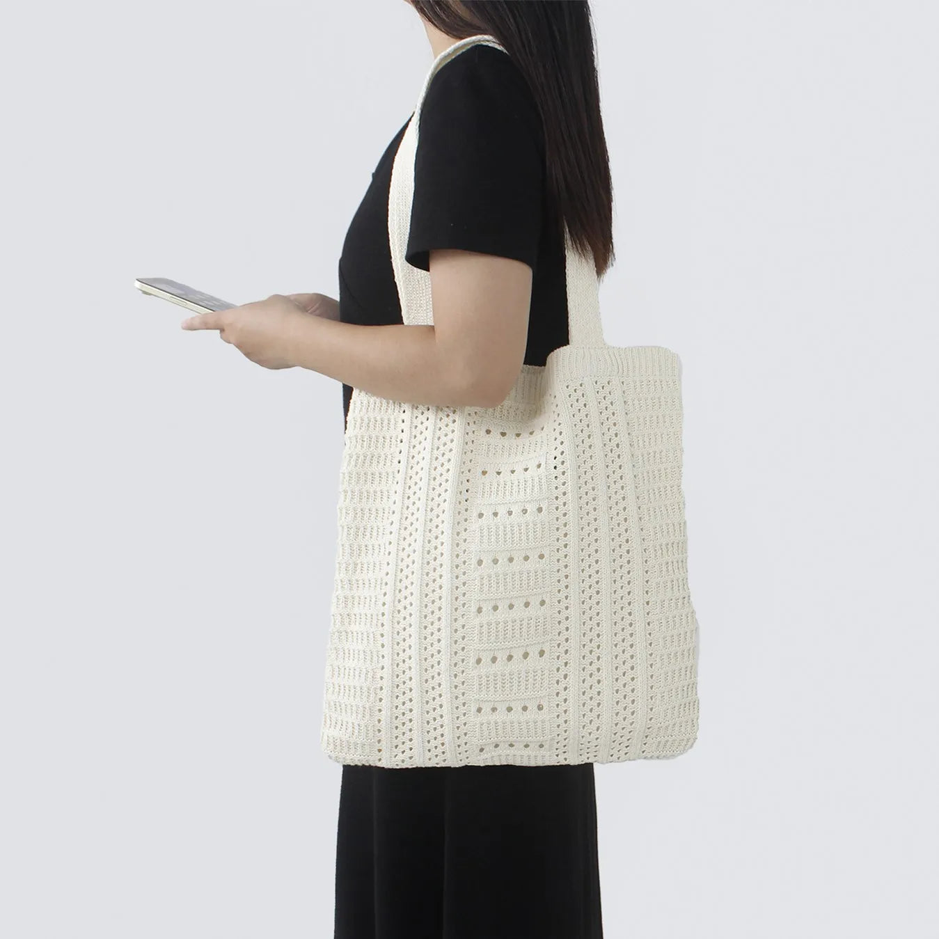 2025 Summer Autumn Winter New Stylish Minimalism Portable Polyester Tote Bags Women Durable Snow White Knitted Crochet Large