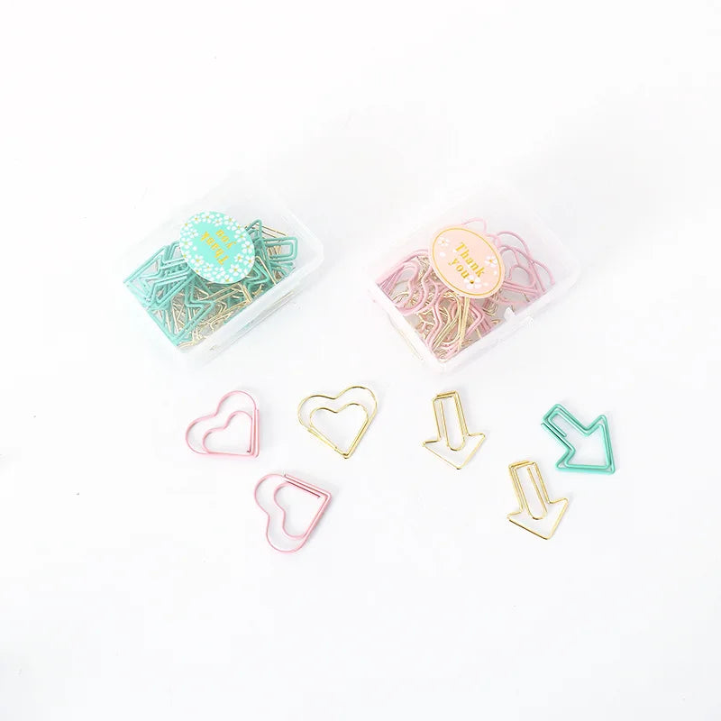 20pcs/box Mint Gold Pink Arrow Heart Metal Paper Clip Cute Bookmark Creative Stationery With Plastic Box Christmas Gifts