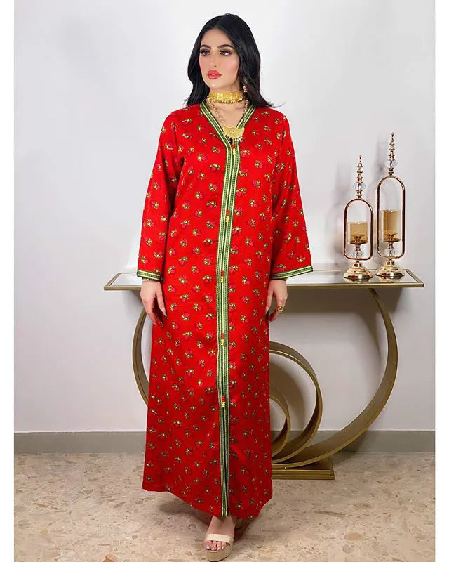 Middle East Printed Floral Lent Robe Women Abaya Dubai Turkey Muslim Long Muslim Arabian Dress Turkey Abaya