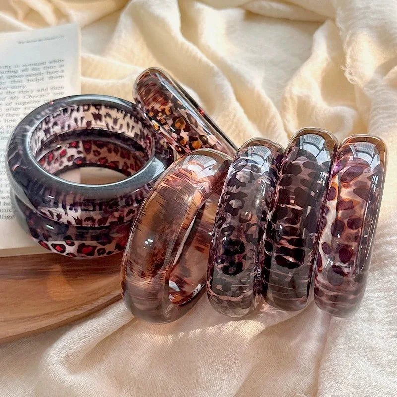 Vintage Acrylic Jewelry Thick Leopard Print Bangle Bracelet Geometric Wristband Bracelet Women