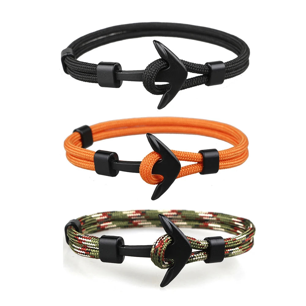 Fashion Jewelry Custom Factory Wholesale Engraved Women Mens Rope Wrap Hook Survival Bracelet Anchor