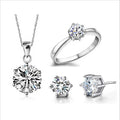 Fashion Six Claw Shaped Diamond Silver Plated Necklace Earrings Ring Women Bridal Wedding Engagement Jewelry Sets
