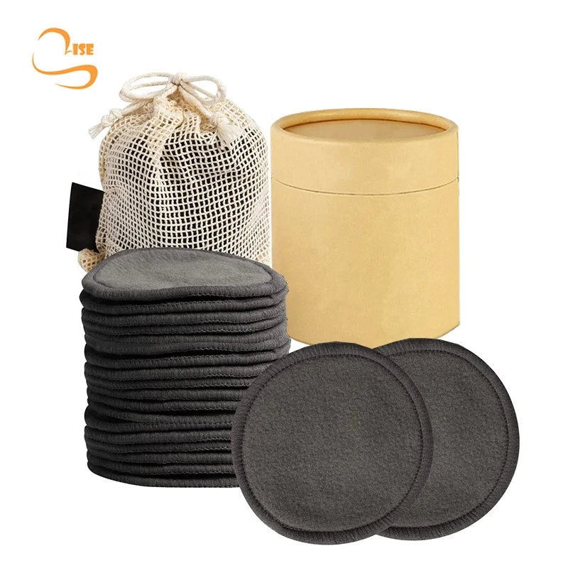 Eco-friendly 3Layers Reusable Bamboo Facial Cleansing Pads Cosmetic Soft Charcoal Bamboo Makeup Remover Pads