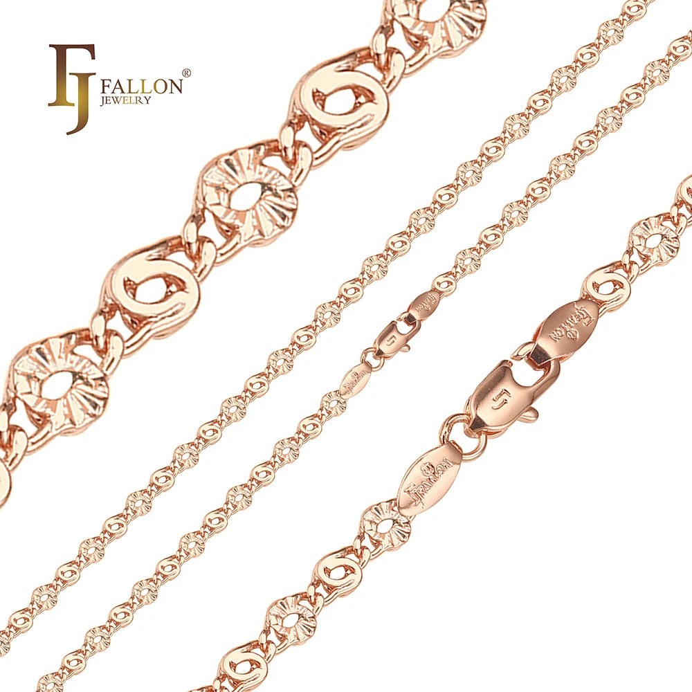 FJ Fallon Fashion Jewelry Marquise Keyhole Snail Link Half Sunburst Chain Plated in Rose Gold Brass Based