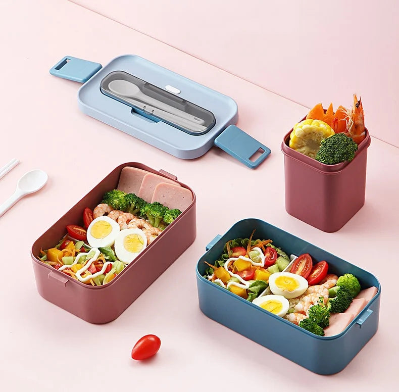 New Design Eco-friendly Single Layer Japanese Bento Box with Tableware Microwave Leak-Proof Plastic Lunch Storage Single Tier