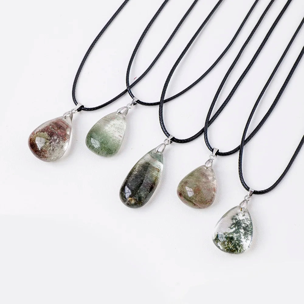 Wholesale Natural Stone Colorful Ghost Pendant Water Drop Energy Quartz Crystal Necklace