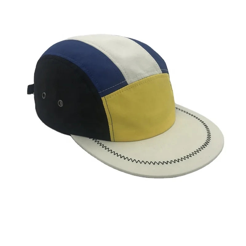 Flat Brim Contrast Color Running Sports Cap Hat Custom logo 7 Panel Nylon Plain Cycling Snapback Sports Caps