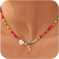 Gold Plated Stainless Steel Letter Charm Seed Beaded Necklace for Women & Girls Boho Style Initial Necklaces