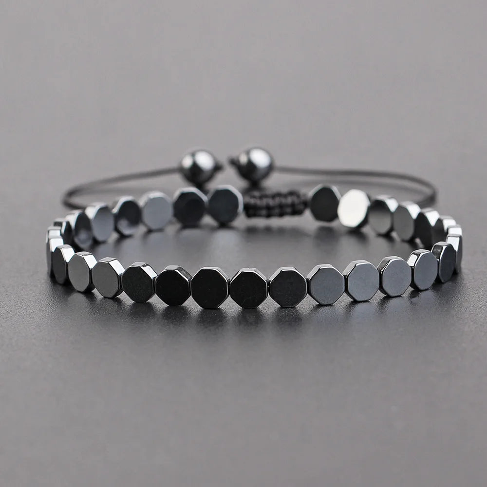 Hot Selling Cheap Unisex Black Small Hematite Bead Handmade Men Jewelry Elastic Bracelet