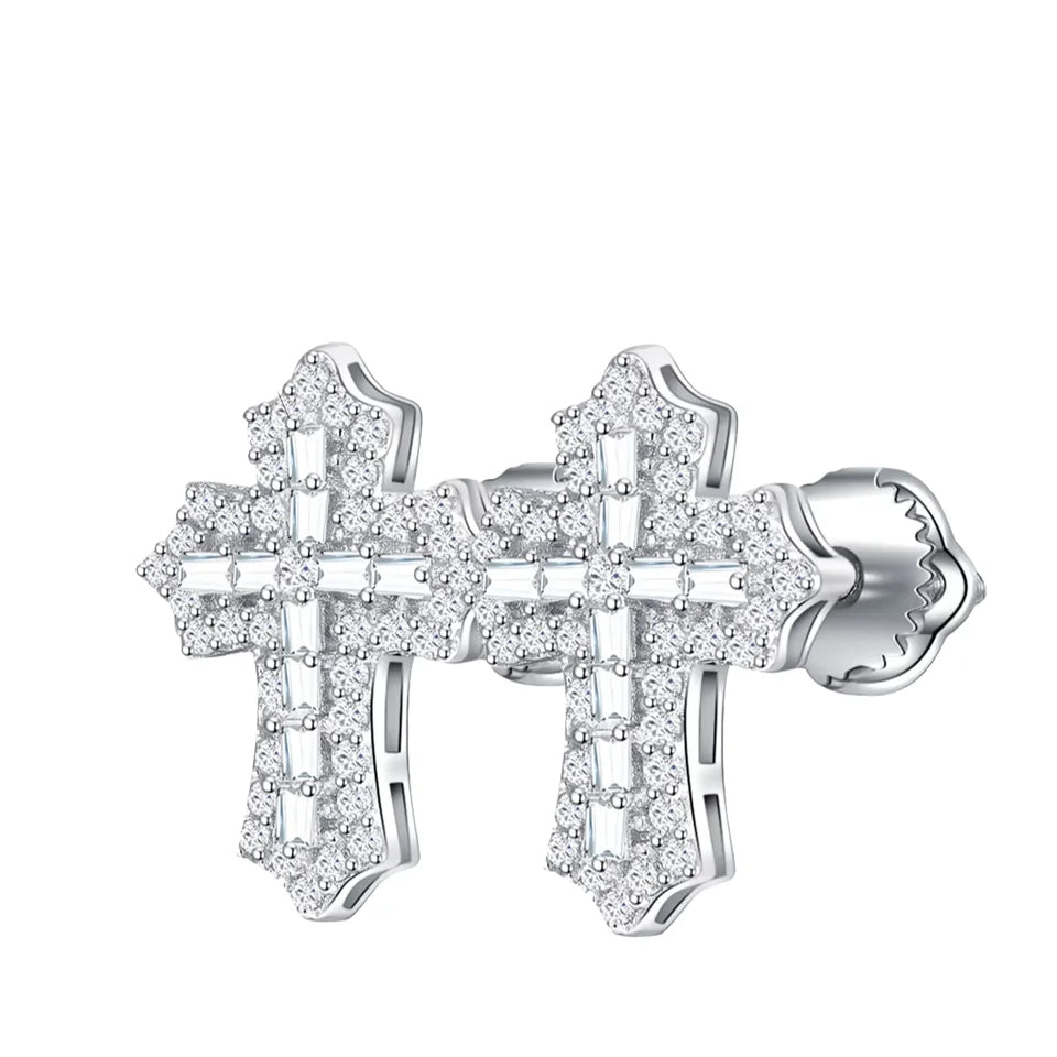 925 Sterling Silver Cross Earrings New Popular Classic Daily Moissanite Stud Accessories for Women Unisex GIA Certified Parties