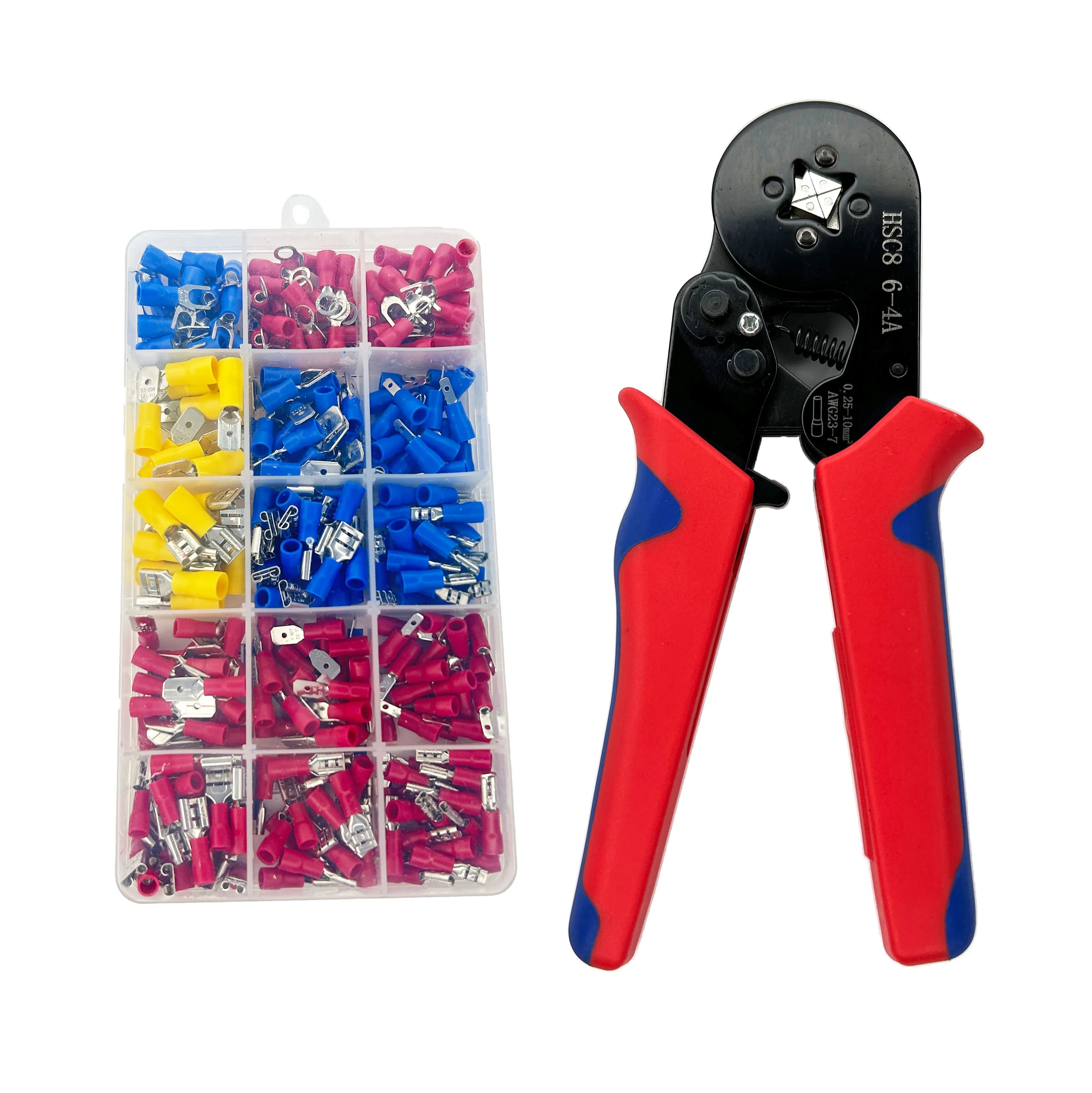 HSC8 6-4 AWG23-7 Wire Hand Crimping Tool Crimper Pliers Kit With 1200 PCS Insulated Terminal